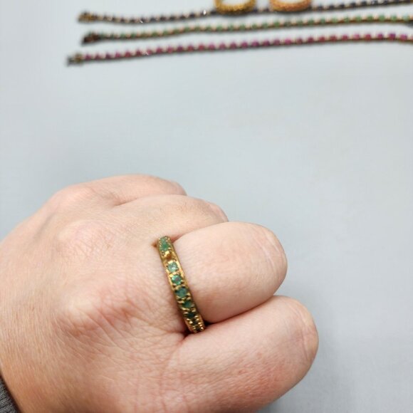 Tri Color Tennis Bracelet Stacking Ring Set Cubic Zirconia ADI 925 Thai Silver - Picture 5 of 13